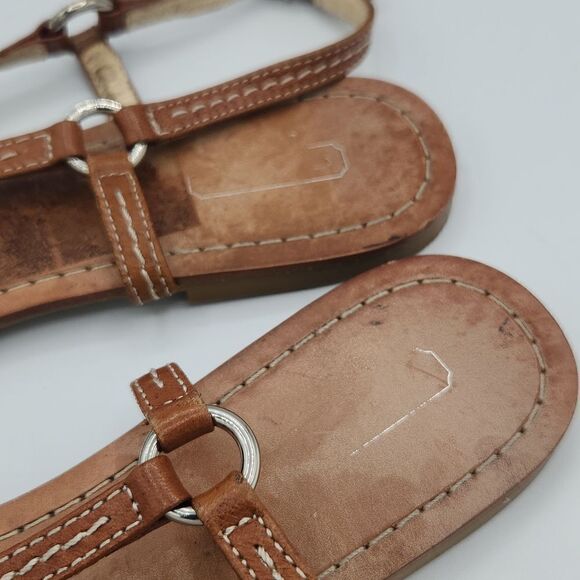 Coach Rue Dog Leash Flat Sandals Women’s 10 Brown Leather Silver Hardware Thong - Picture 6 of 8